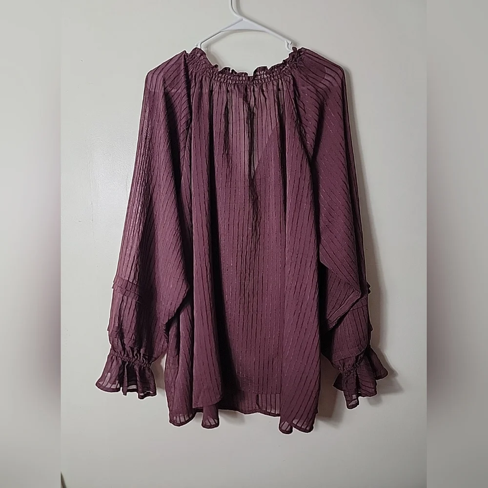 Torrid Women's Purple V-Neck W/ Tie Accent Long Sleeve Top, 3 - Picture 2 of 9